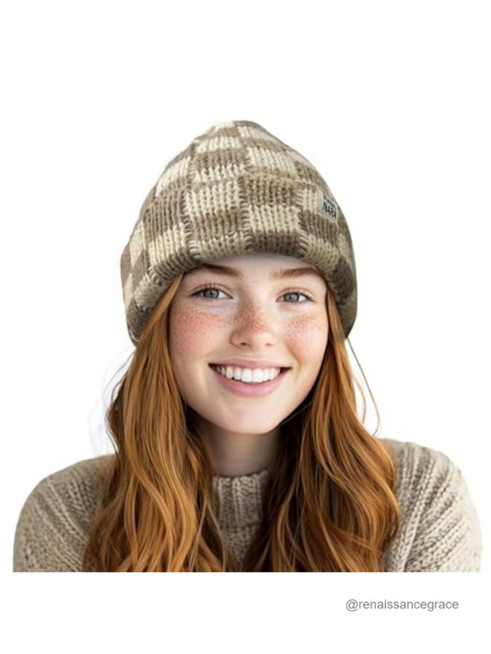 Womens Chunky Knit Beanie Winter Hat Cute Slouchy Checkered Thermal Cap